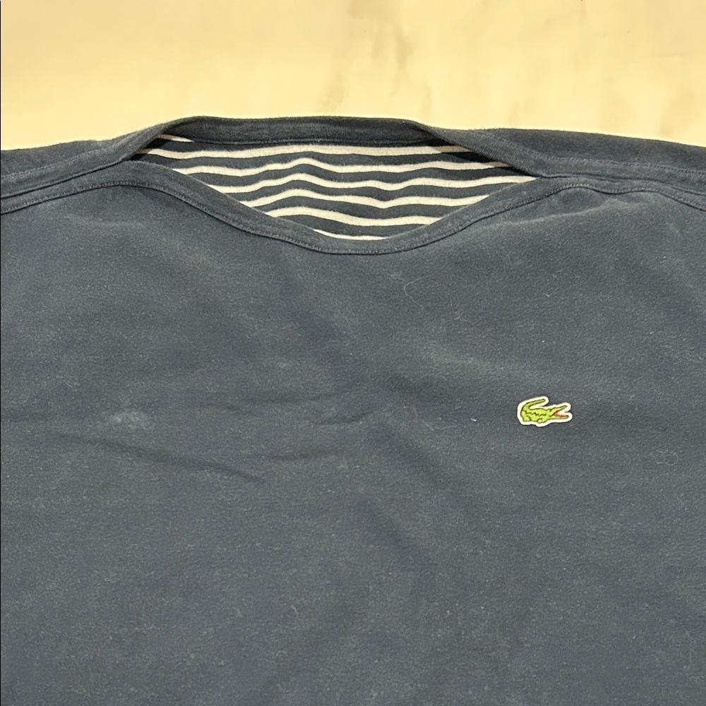 Lacoste Dark Blue Striped Collar Reversible Sweat Shirt